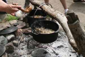 cooking over the fire